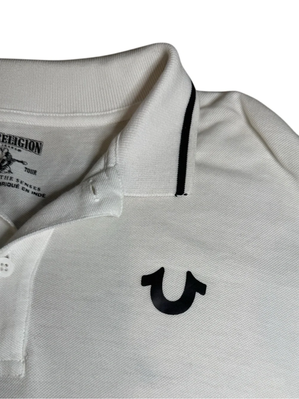 True Religion White Polo with Black Contrast Trim